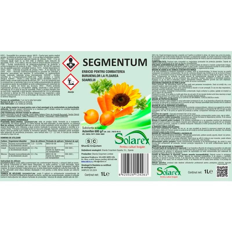 Erbicid Segmentum - 100ml, Aclonifen, Ceapa, Floarea soarelui, Morcov