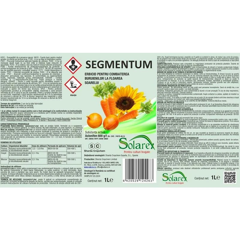 Erbicid Segmentum - 250ml, Aclonifen, Ceapa, Floarea soarelui, Morcov