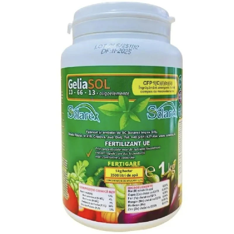 Fertilizant Geliasol 13-66-13+ME - 1kg, Concentrat GEL, Calitate Superioara