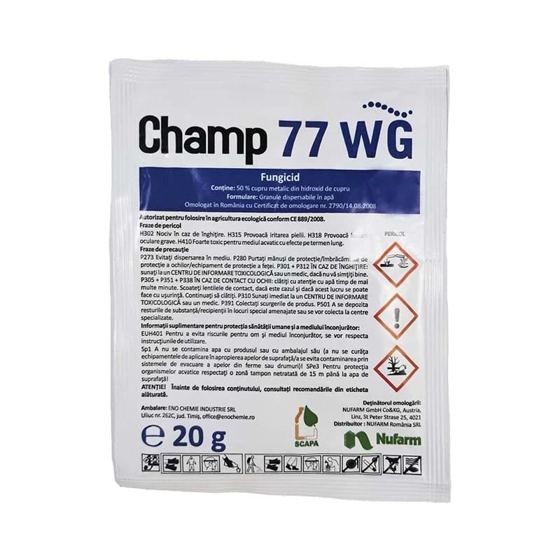 Fungicid Champ 77 WG - 20g, Cupru, Tratament pomi, Vita de vie, Mana, Rapan