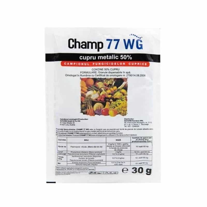 Fungicid Champ 77 WG - 30g, Cupru, Tratament pomi, Vita de vie, Mana, Rapan
