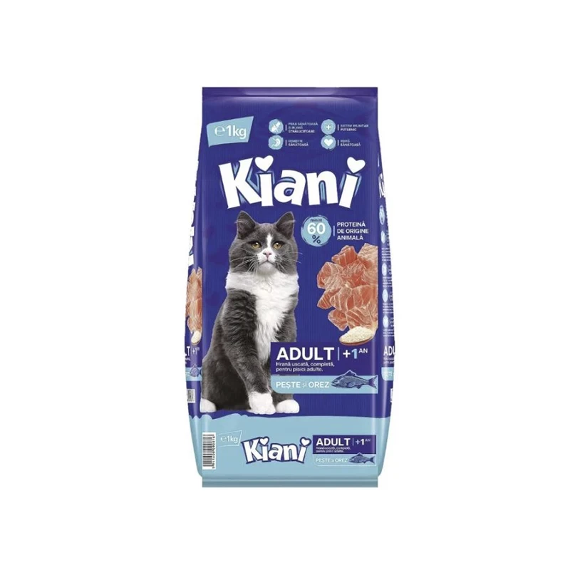 Hrana uscata pisici, Kiani CAT, PESTE si OREZ -  8kg