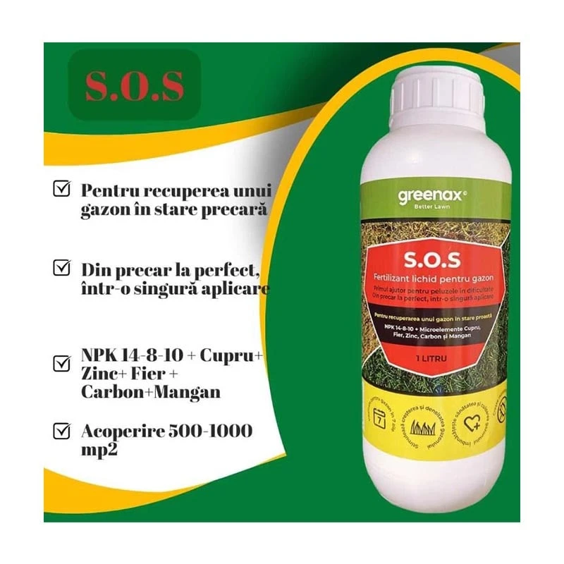 Ingrasamant lichid gazon Greenax S.O.S, 1 Litru